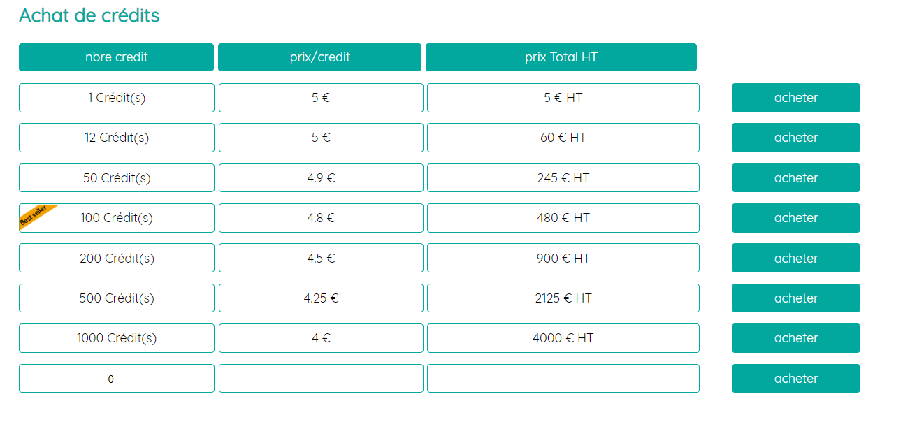 page Tarifs